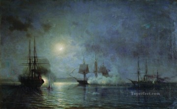 Paisajes Painting - Barcos de vapor turcos atacan 44 cañones fragata flora 1857 Alexey Bogolyubov buques de guerra guerra naval